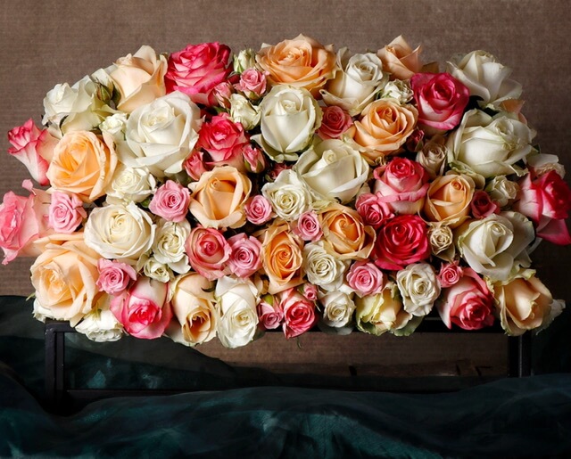 Colorful roses in a large bouquet - Seattle Interior Design