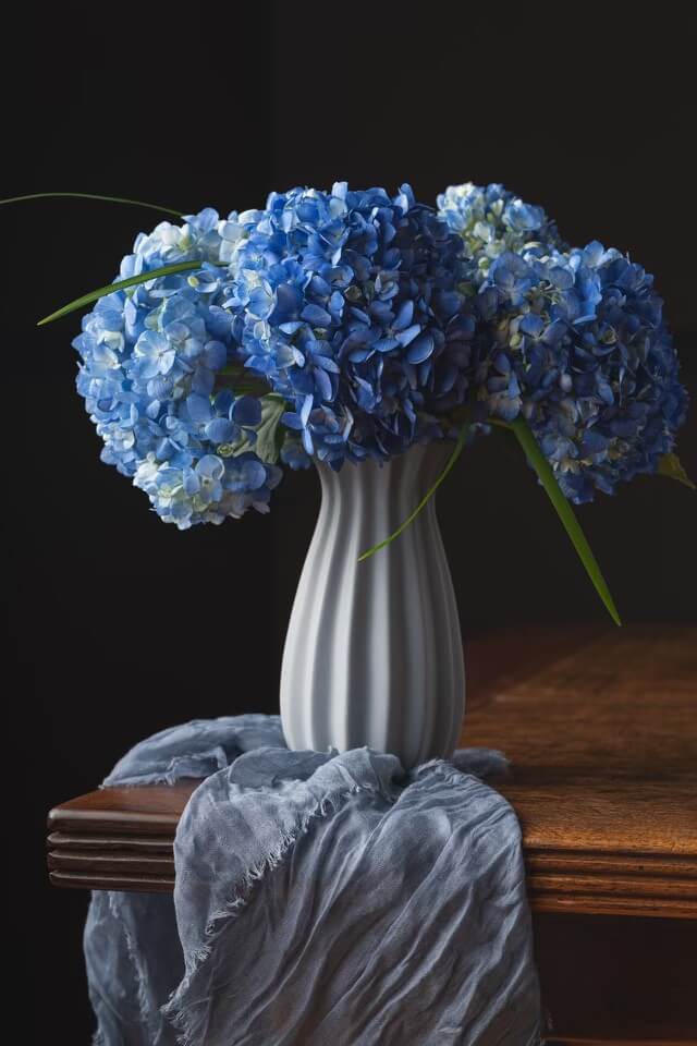 Blue hydrangeas in a vase - Seattle Decor