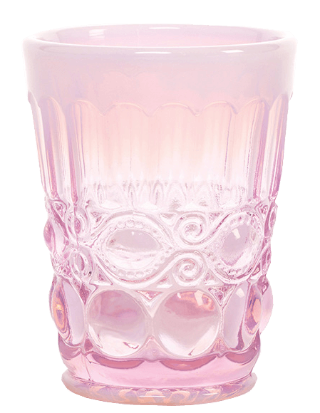 A pink opaline glass tumbler.