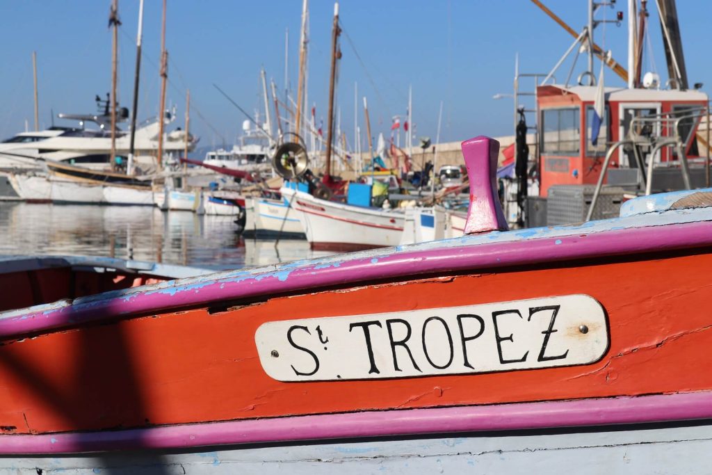 St Tropez colorful painted boat. 