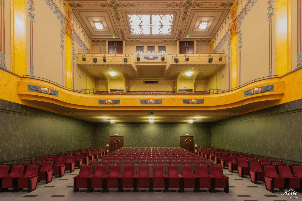 The interior of the Egyptian revival Cinema Louxor in Paris. 