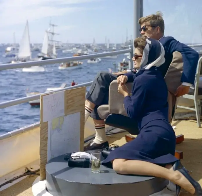 The Kennedy's watch the America's Cup boat race.