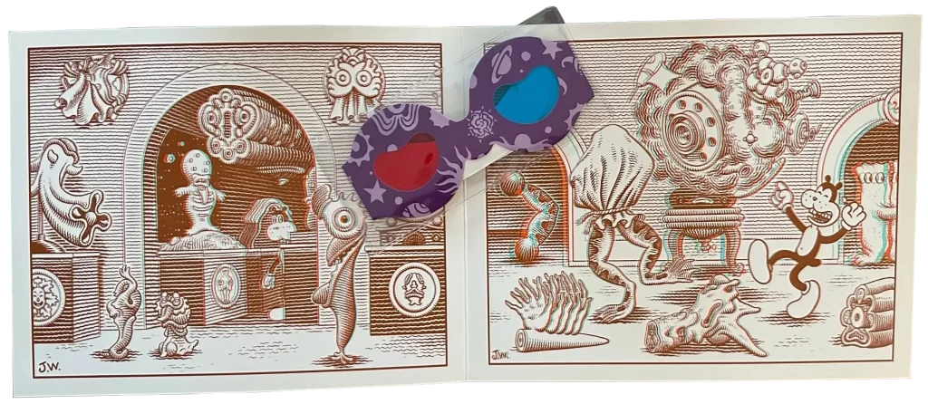 Pull out the 3D glasses to see Jim Woodring's "Frank" pop off the pages. 
