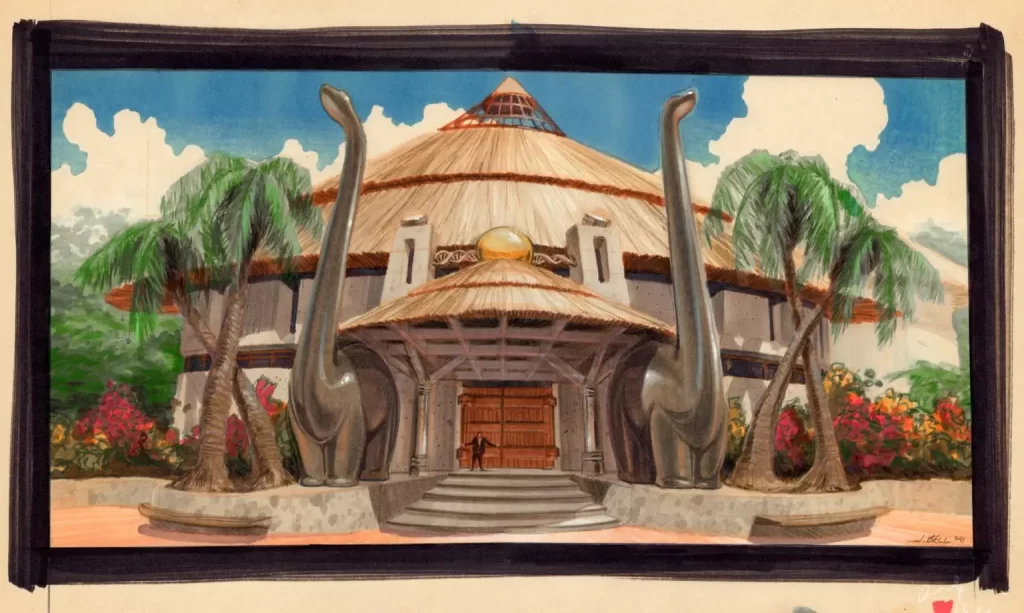 John Bell concept design for the exterior of the Jurassic Park Visitor Center. 