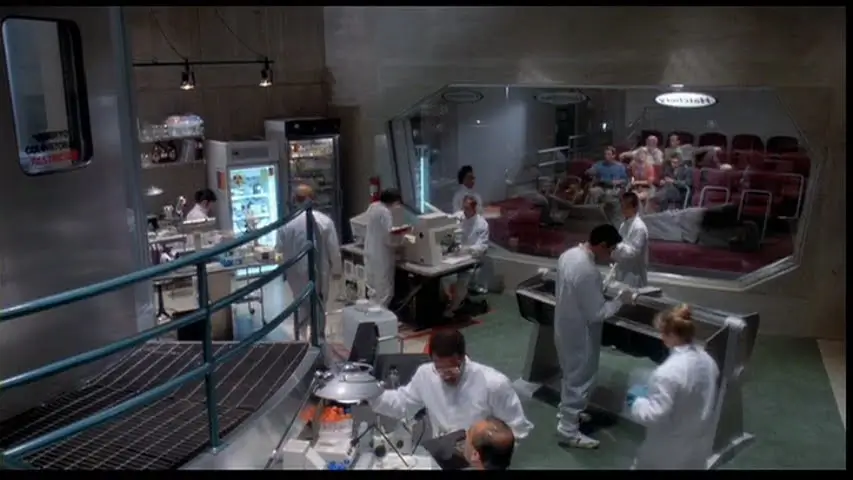 The lab at Jurassic Park appears busy, yet pristine. 