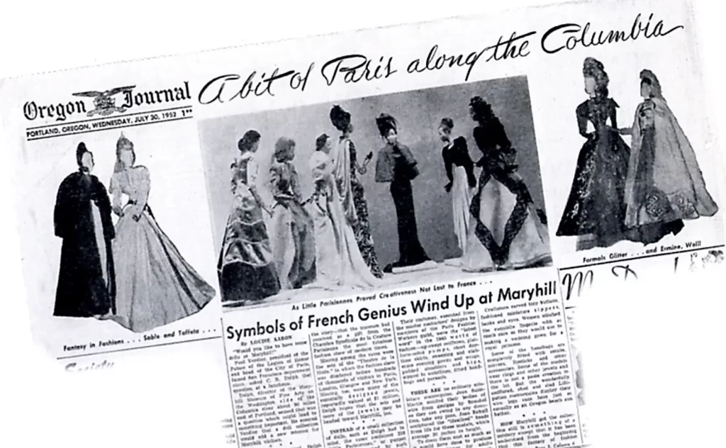 Oregon Journal from July 1952 advertising the Theatre de la Mode dolls