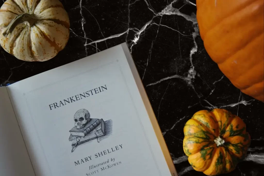 Mary Shelley's "Frankenstein" with some pumpkins for Halloween.