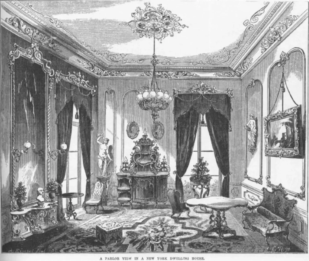 A Victorian New York City residential parlor.